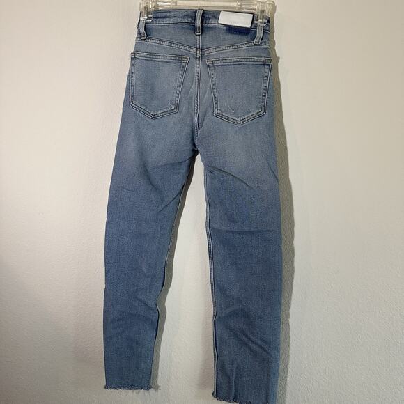 Re/Done Jeans 70s Stovepipe Raw Hem Sz 25 Indie Hipster Stretchy Straight Button - Picture 4 of 10